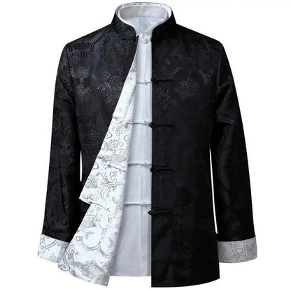 Spring Autumn Double-Sided Wearable Vintage Blazer Jacket Men's Casual Chinese Style Middle-Aged And Elderly Fashion Outerwear