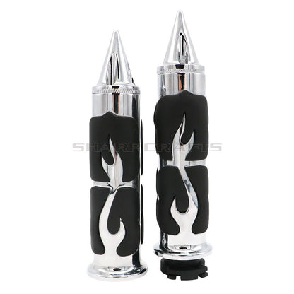 1" 25mm & 7/8'' 22mm Billet Rubber Flame Spike Hand Grips For Harley Honda Kawasaki Suzuki Yamaha  Bikes Cruiser Chopper Custom