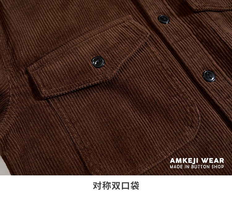 Autumn and Winter New American Retro Thick Corduroy Solid Color Cargo Shirt Men's Pure Cotton Long-sleeved Pocket Casual Blouses