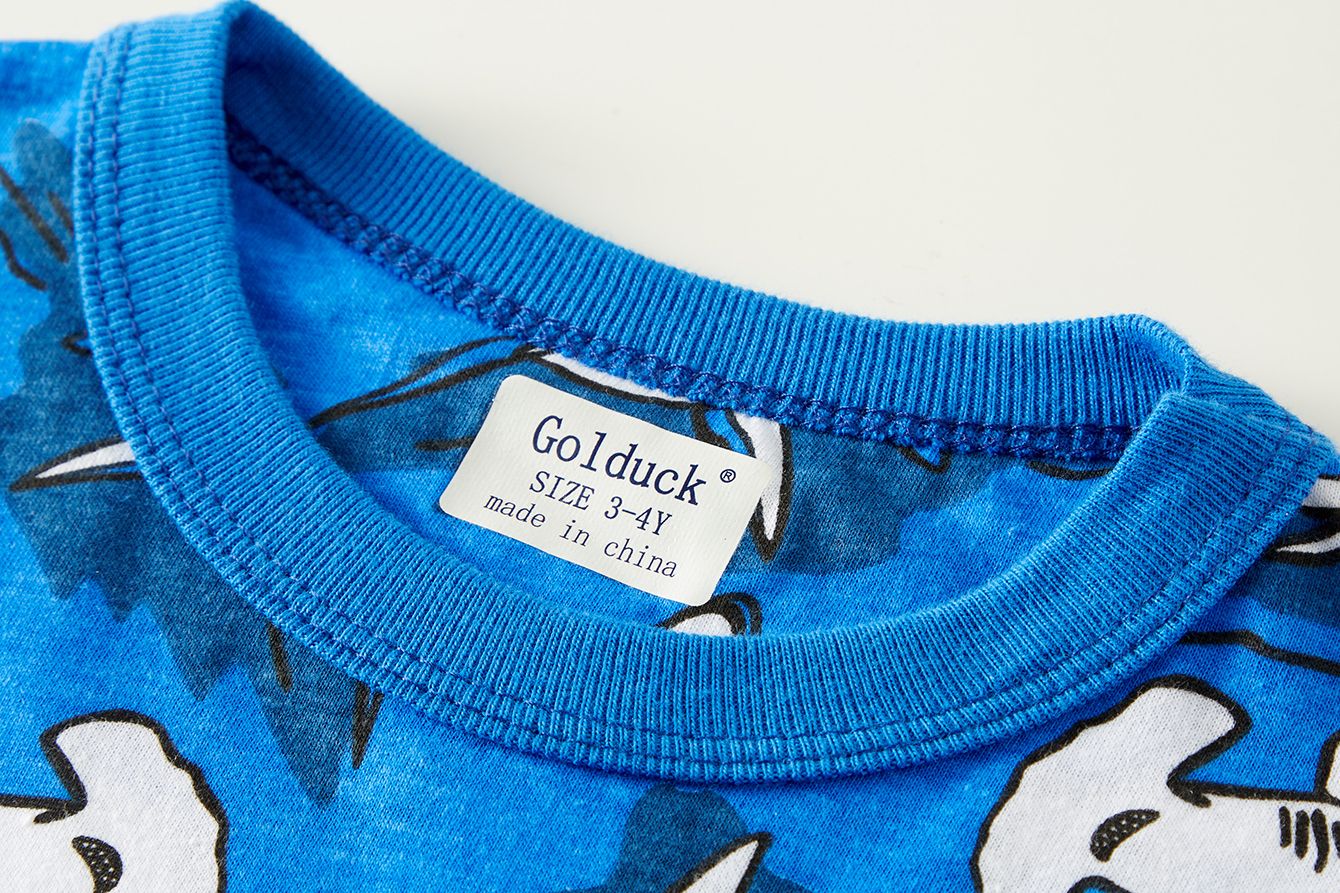 Age 1-8 Kids Sleepwear 4 Seasons  Cotton Full Print Cartoon Shark Pajamas Boys  Daily Basic Long Sleeved Soft Loungwear Set