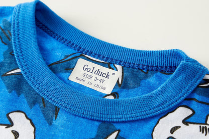 Age 1-8 Kids Sleepwear 4 Seasons  Cotton Full Print Cartoon Shark Pajamas Boys  Daily Basic Long Sleeved Soft Loungwear Set