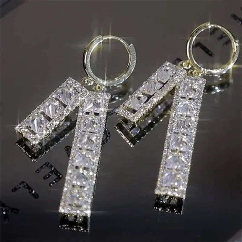 Nova Tendência de Moda Design Exclusivo Elegante e Requintado Brincos Retangulares de Zircônia Para Mulheres Joias Festa de Casamento Presentes Premium