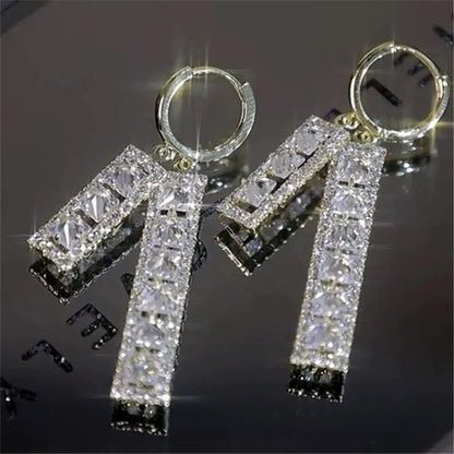 Nova Tendência de Moda Design Exclusivo Elegante e Requintado Brincos Retangulares de Zircônia Para Mulheres Joias Festa de Casamento Presentes Premium