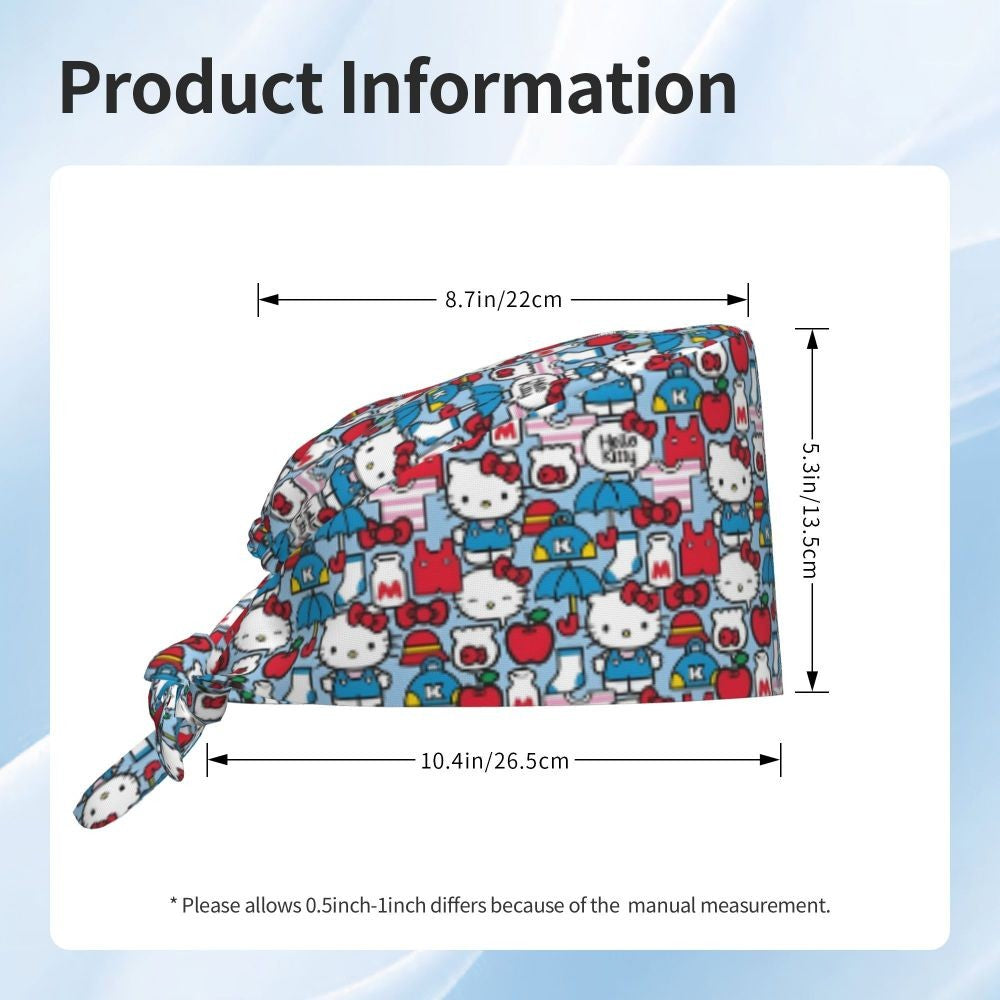 Custom Hello Kitty Medical Staff Scrubs Hat Women Men Cartoon Chara For Chef Hat Scrub Caps