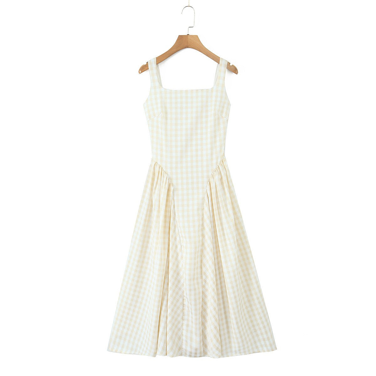 YENKYE Lace Up Bandage Plaid Sling Dress Women Elegant Square Neck Low Waist A-l