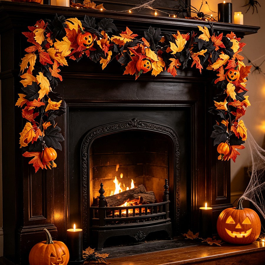 Halloween Artificial Vines Red Black Autumn Maple Leaves Fake Garland For Home Christmas Thanksgiving Party Fireplace Fall Decor