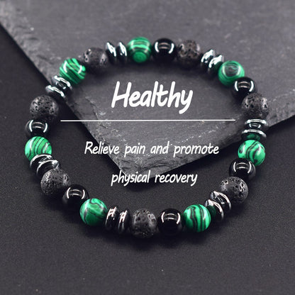 Pulseira Clássica Preta de Contas de Pedra Vulcânica Labradorita Natural, Joia Masculina e Feminina de Proteção Espiritual e Equilíbrio Energético