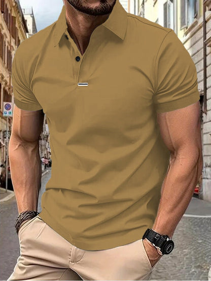 Men's solid color short-sleeved button-down lapel T-shirt casual top
