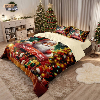 3pcs Merry Christmas Santa Claus print coreless bedding set multiple size bedrooms bedding holiday decorations, machine washable