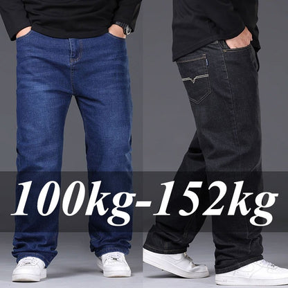 42-50 Plus Size Men's Jeans Business Casual Denim Pants High Waist Straight Leg Loose Elastic Comfortable Trousers Male Clothing