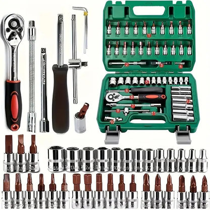 46/53 Professional Ratchet Tool Set, Multi-functional Auto Repair Tool Set, equipped with torque wrench, screwdriver and portabl