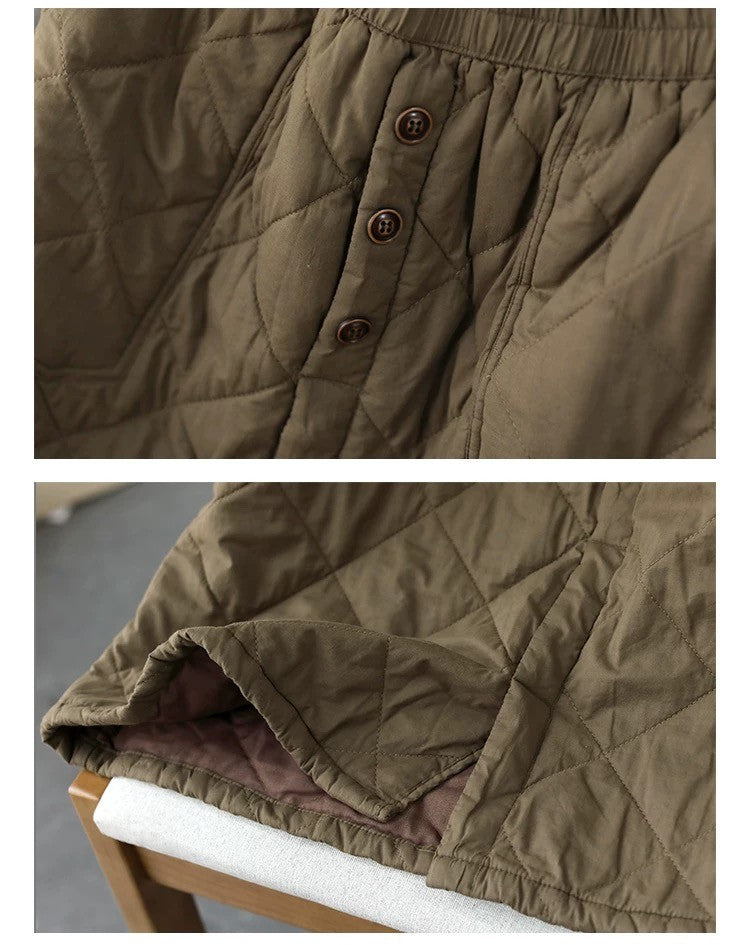 Retro Warm Cotton Quilted Long Midi Skirt High Waist A-Line Skirt for Middle-Aged And ly Women Diamond Patterned f Skirt