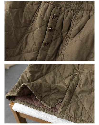 Retro Warm Cotton Quilted Long Midi Skirt High Waist A-Line Skirt for Middle-Aged And ly Women Diamond Patterned f Skirt