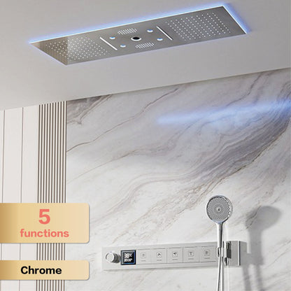 AITANA Sistema de Chuveiro Termostático de Luxo com Display LED em Latão Escurecido, Banheiro, Teto Embutido, Cortina Gigante de Chuva
