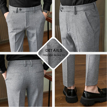 New Autumn Men's Gray Pants, Fashion Casual Trousers, Asian Size 28-36 Slim Suit Pantalon for Men