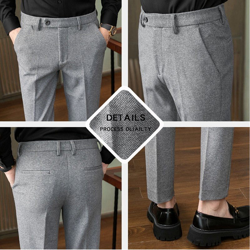 New Autumn Men's Gray Pants, Fashion Casual Trousers, Asian Size 28-36 Slim Suit Pantalon for Men