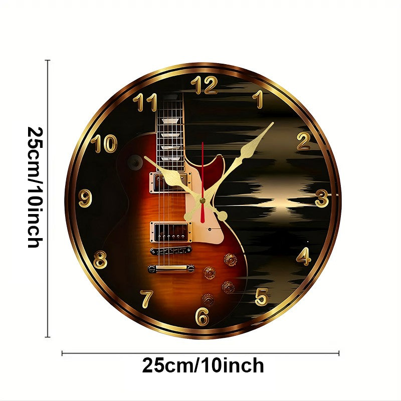 Rustic Violin Wooden Round Silent Hanging Wall Clock, Suitable For Living Room, Office, Study Room, Bedroom, Home Decoration