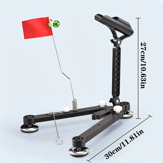 Suporte Dobrável para Vara de Pesca no Gelo com Sino e Bandeira - Suporte Ajustável Compatível com Perfurador de Gelo, Acessórios Portáteis para Pesca de Inverno