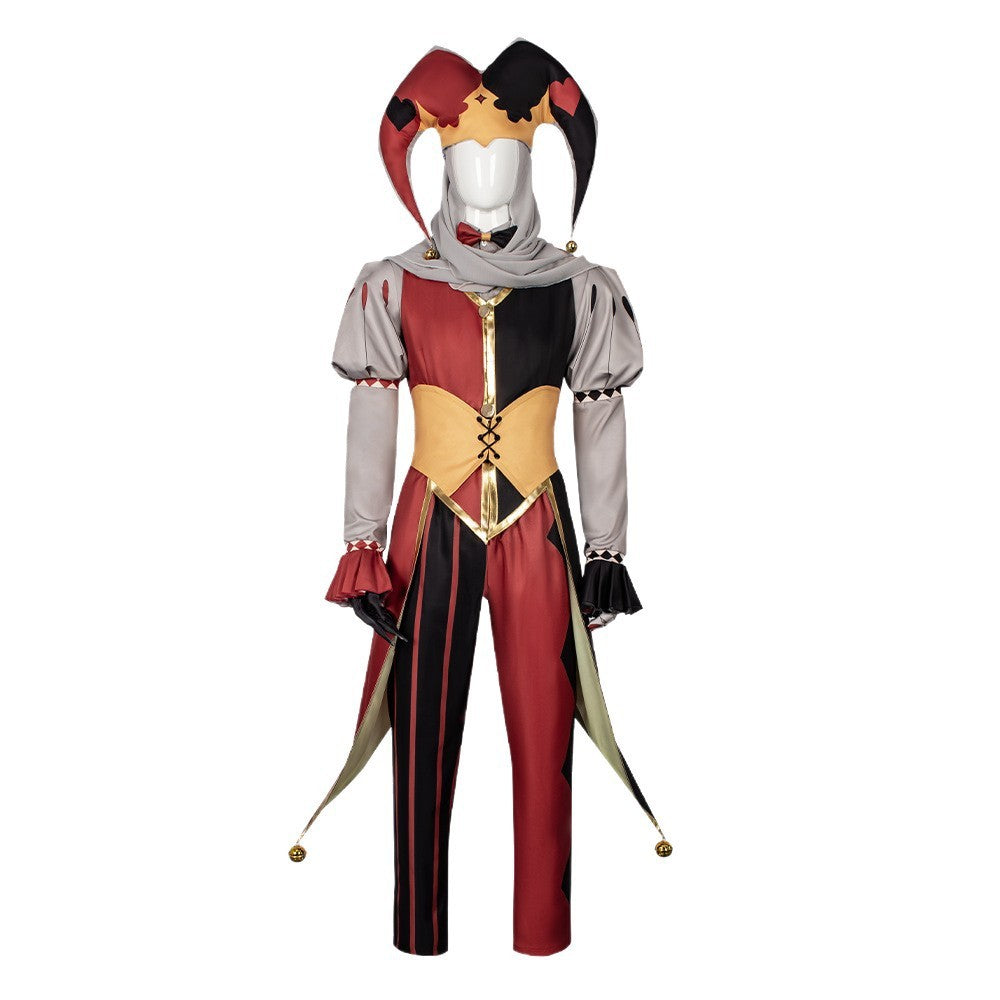 Kingdom of Marionettes Jestyn Cosplay Costume Gothic Jester Uniform Halloween Party Roleplay Outfit With Hat Mask