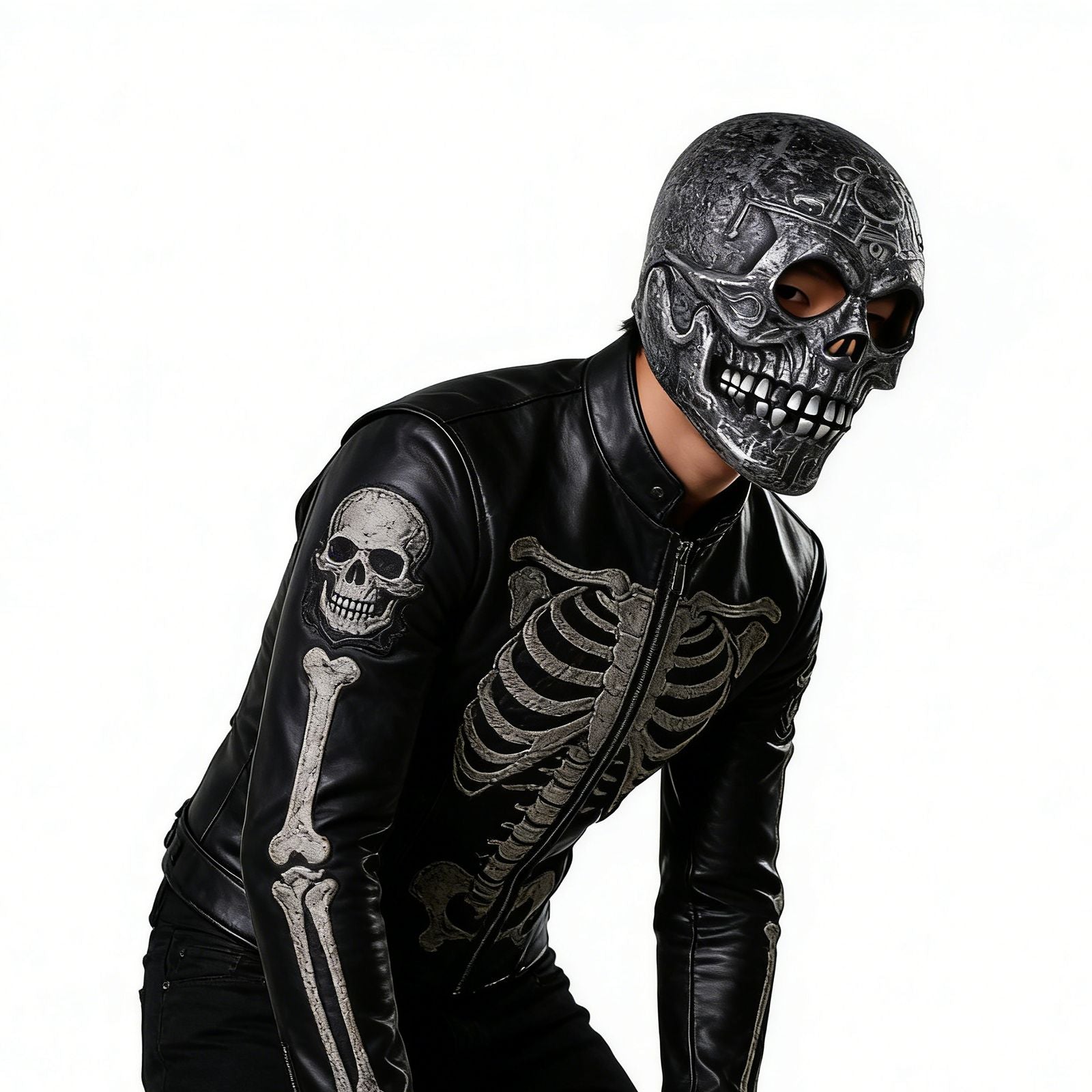 1Pc Handmade Latex Skull Mask Antique Silver Aztec Carvings Full Face Halloween Cosplay Prop