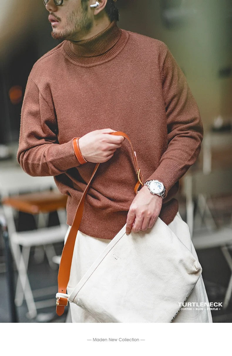 Maden Thermal Sweater Men’s Turtleneck Basic Knitted Shirts Autumn Winter Solid Thick Pullovers Turn-down Collar Soft Underwear