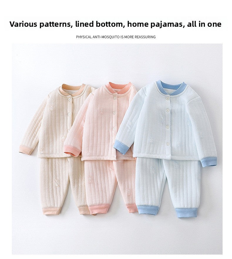 Baby Thermal Pajama Set 3-Layer Cotton Warm Winter Sleepwear Thickened Comfortable Unisex Kids Underwear Boys Girls