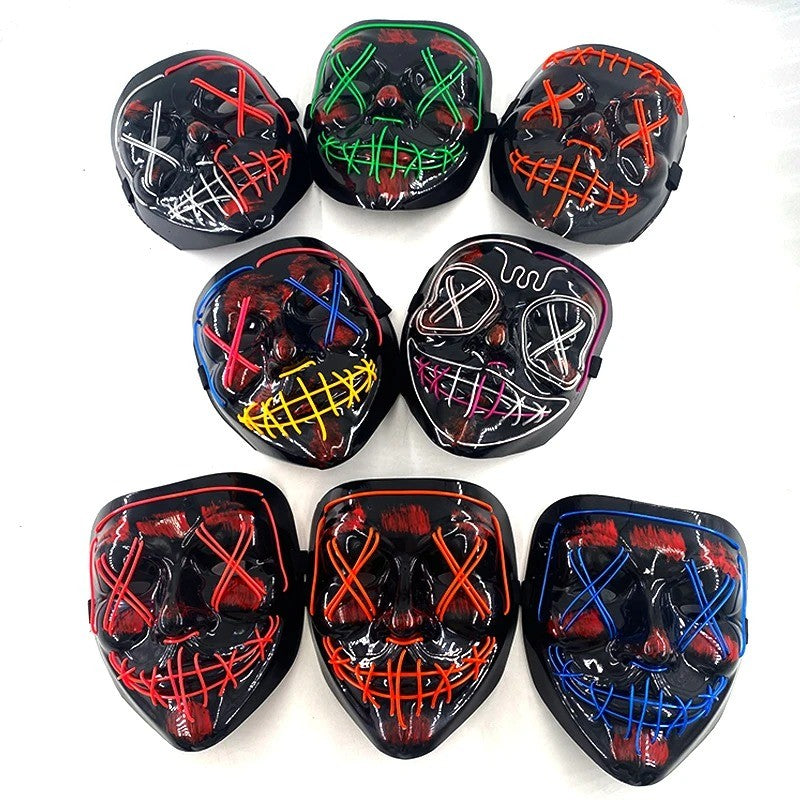 Wireless Neon LED Purge Mask Multi Glow Horror Face Cover Unisex Light Up Headgear For Halloween Masquerade Carnival Cosplay
