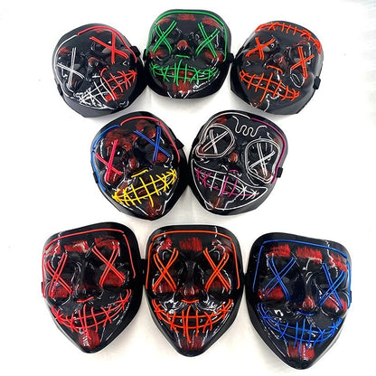 Wireless Neon LED Purge Mask Multi Glow Horror Face Cover Unisex Light Up Headgear For Halloween Masquerade Carnival Cosplay