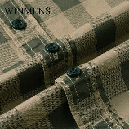 Men's Checked Shirt 2025 Autumn Winter Long Sleeve Quality Cotton Casual Basic Tops Turn-down Collar Relaxed Cargo Shirts