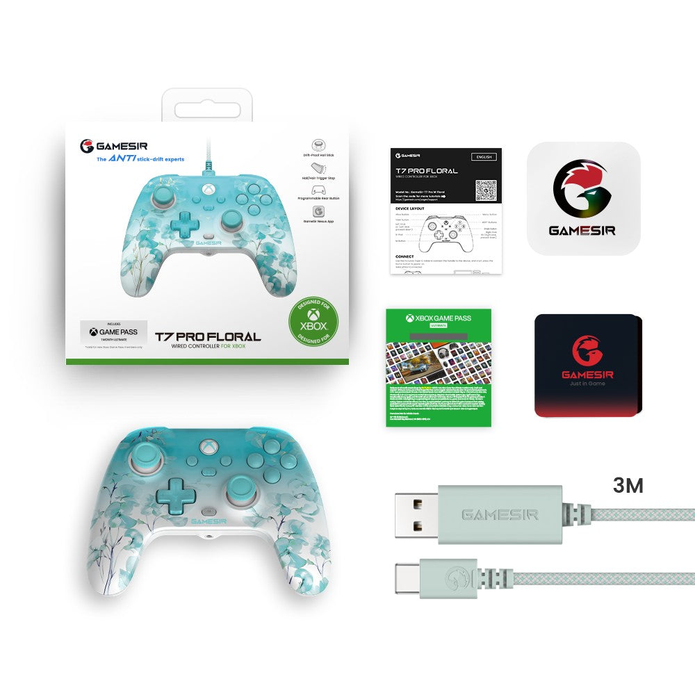 GameSir T7 Pro Floral Xbox Gaming Controller Wired Gamepad for Xbox Series X, Xbox Series S, Xbox One, with Hall Effect Joystick