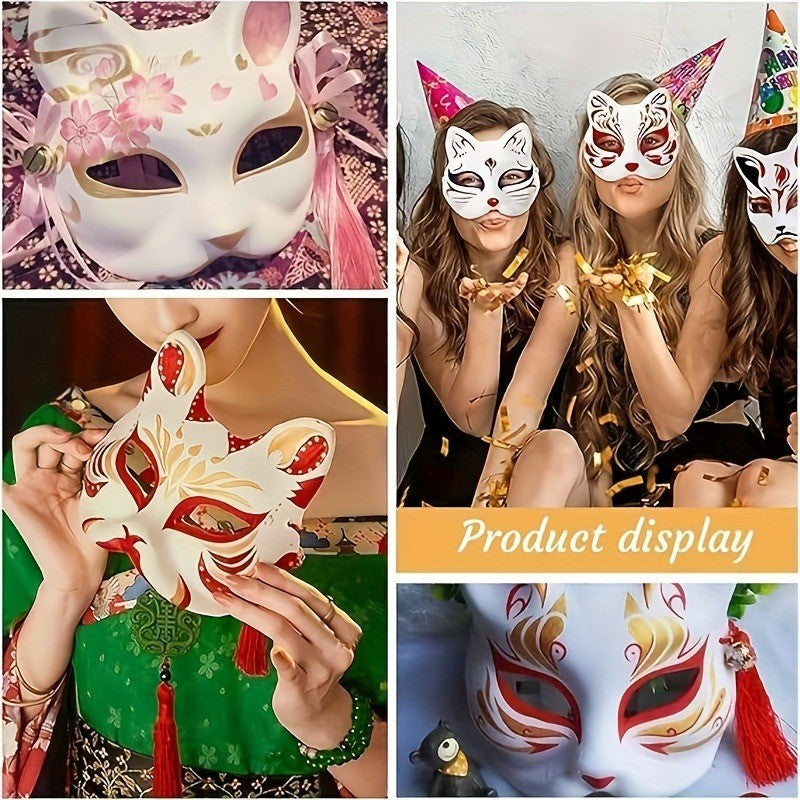1-10pcs Japanese Mask Paper Blank Mask Halloween Cosplay Cat DIY Paintable Half Face Mask Animal Costume Party Decor Craft Prop