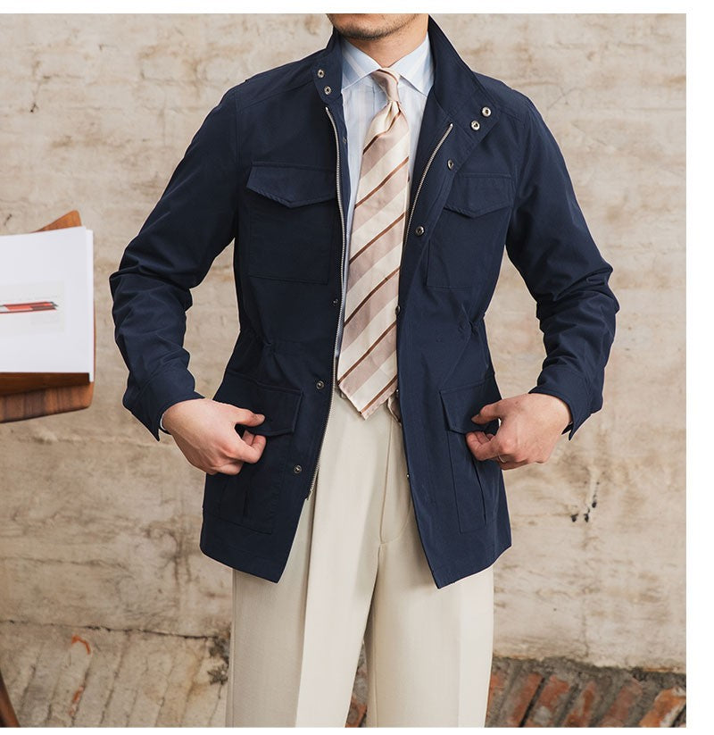 Three Spring and Summer Light Vertical Collar Waist Half Hanging M65 British Jacket Men's Retro Hunting Wear Waterproof Jacket