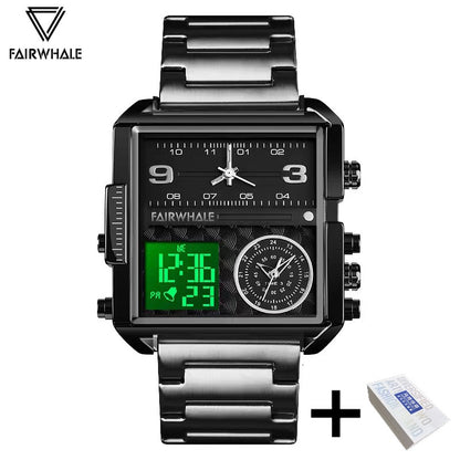 Mark Fairwhale Luxury Quartz Watches Men Fashion Brown Leather Strap Clock Military Waterproof Square Electronic WristWatch 2023