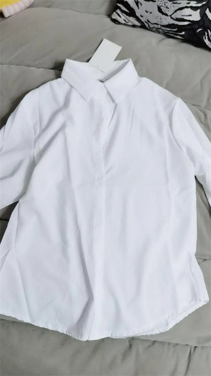 Elastic Cotton White Shirt Women's Spring and Autumn Basic Korean Version Loose Casual Shirt Work Professional Top
