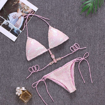 Sequins Sexy Bikinis Swimsuit With Rhinestones Women Swimwear Female Push Up Bikini Beach Swim Wear Bathing Suits Pool Bather