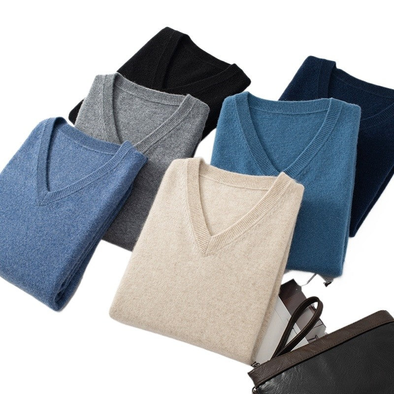Wool Men's Sweaters V-neck Pullovers Cashmere Knitting Hot Sale Spring Autumn Sweaters Knitwear High Quality Jumpers Clothes