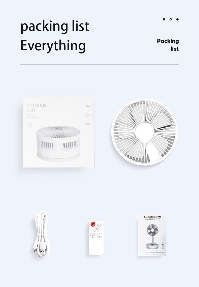 P10 10800mAh Folding Portable Fan USB Remote Control Air Cooler Silent Rechargeable Wireless Floor Standing Fan for Camping Desk
