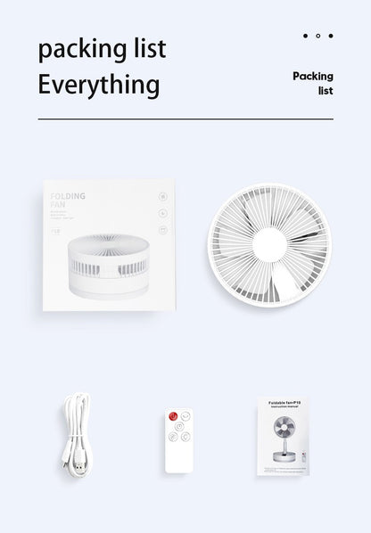 P10 10800mAh Folding Portable Fan USB Remote Control Air Cooler Silent Rechargeable Wireless Floor Standing Fan for Camping Desk