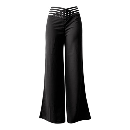 High Waist Hollow Out Pant Women Spring Summer Solid Retro Boot Cut Pants Korean Baggy Y2K Trousers Female Casual Outfit Clothes