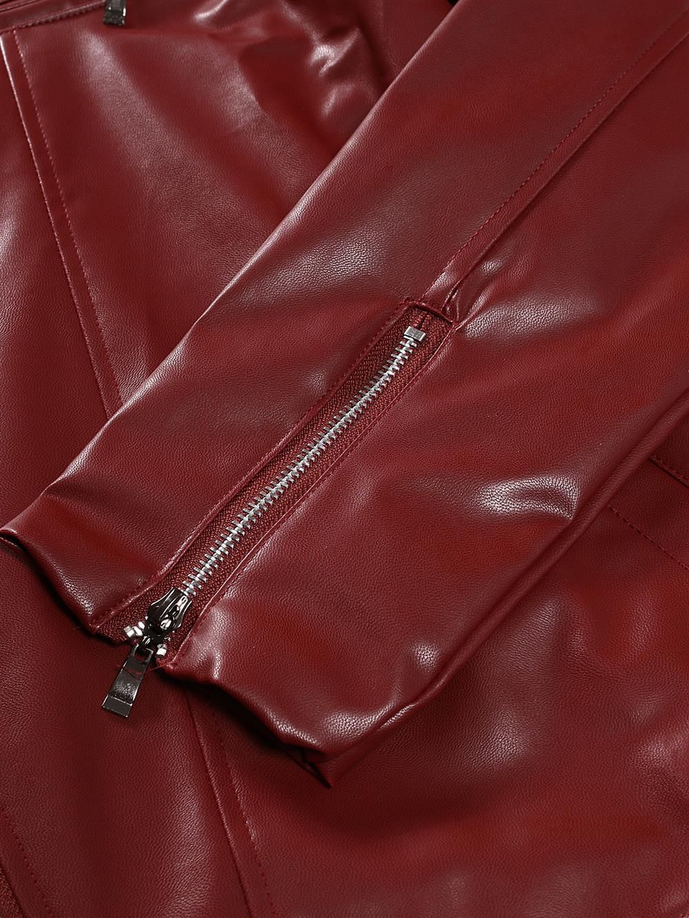 Men's Motorcycle PU Leather Jacket Fashionable Solid Color Slim Fit Zipper Long Sleeved Lapel Leather Jacket Men's Clothing