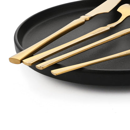 JANKNG 24 peças Conjunto de Talheres de Aço Inoxidável Louça Utensílios de Mesa Cozinha Alimentos Talheres Pretos Prata Brilhante Garfo Faca Colher