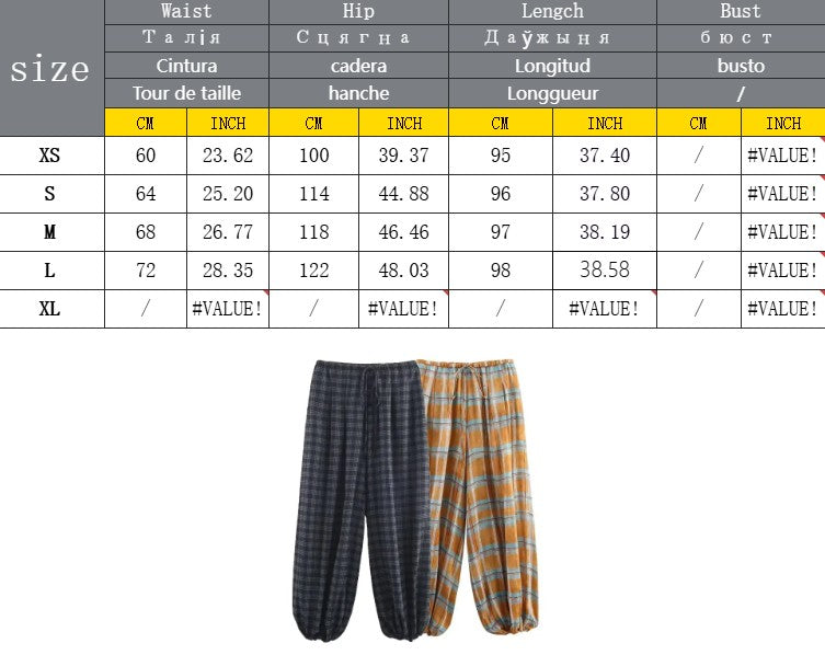 Women's 2025 Autumn Fashion Versatile Ramie Bloomers Plaid Printed Loose Pants Female High-Waist Drawstring Casual Trousers