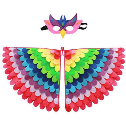 Bird Cosplay Costume Stage Performance Owl Peacock Wings Bird Felt Cape with Mask for Girls Boys Halloween Party Cloak