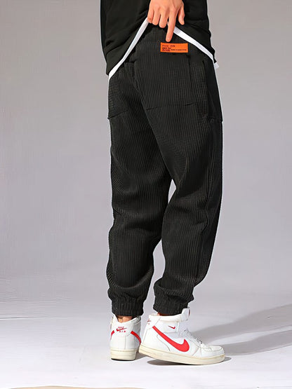 Autumn Winter Warm Motorcycle Jogger Corduroy Pants Men Tech Fleece Sweatpants Casual Harem Pants Male Sport Thermal Trousers