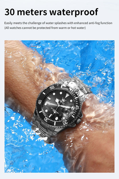 OLEVS Men's Watches Trend Luxury Fine Steel Strap Big Date Original Brand Quartz Wristwatch for Man Waterproof Luminous 5885 New