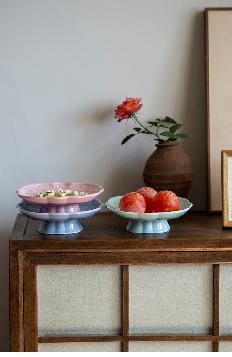 Chinese Style High Leg Fruit Dishes Ancient Pastry Plate Fruit Plate Appetizer Serving Platter Household Plates For Food Craft