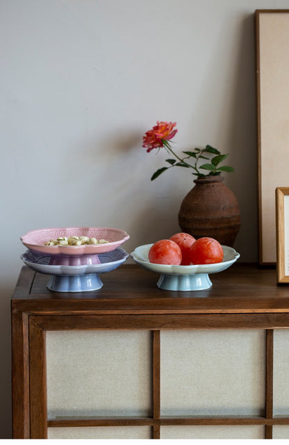 Chinese Style High Leg Fruit Dishes Ancient Pastry Plate Fruit Plate Appetizer Serving Platter Household Plates For Food Craft