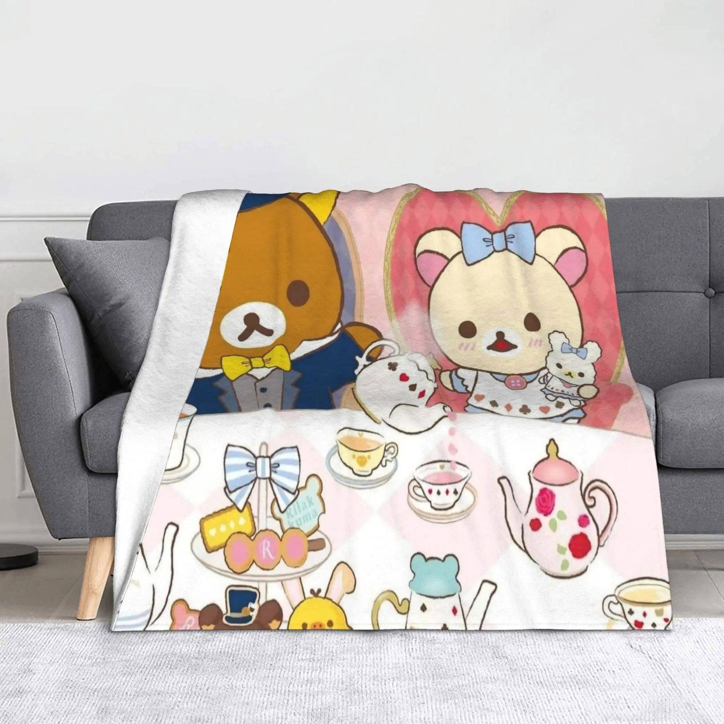 Rilakkuma  Korilakkuma Tea Time Flannel Throw Blanket  Super Warm Plush Quilt for Bedding  Couch