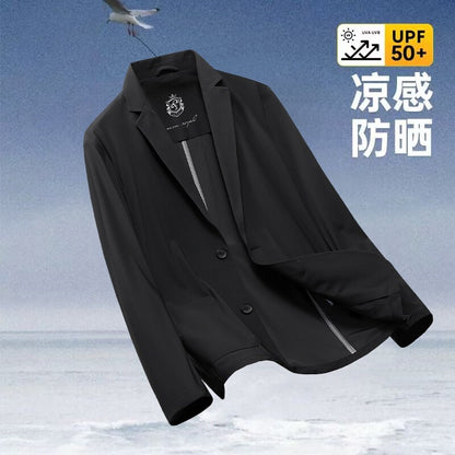 2025 Summer Thin Ice Silk Sunscreen Suit Jackets Classic Elasticity Traceless Sun Protection Blazers Social Office Formal Coats