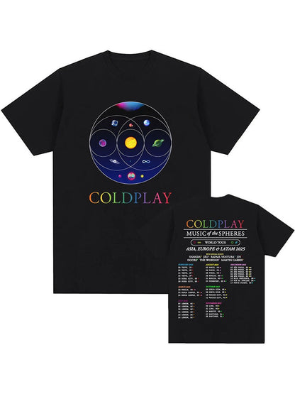 Cold-play Music of The Spheres World Tour 2025 Tshirts Cotton Tees Heavy Mental Fashion Graphic T-shirt Short Sleeve Unisex Tops